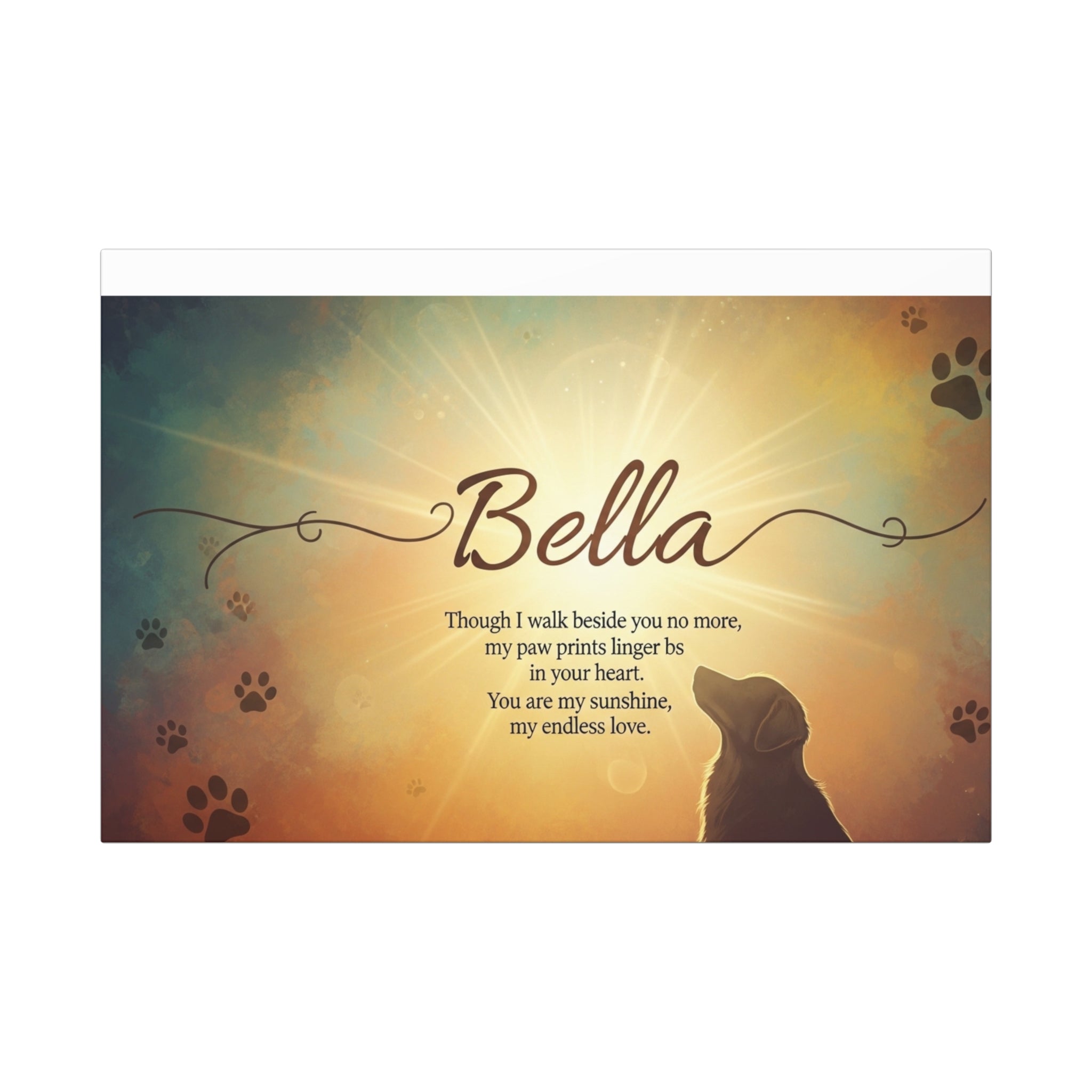 Pet Memorial Canvas Print — "Bella" Paw Prints Sympathy Wall Art